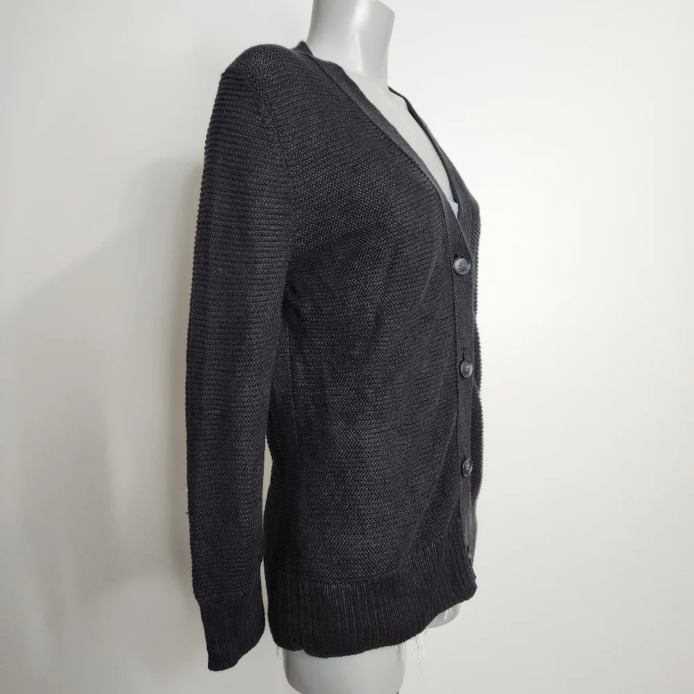 Banana Republic Black 100% Linen Open Knit V Neck Button Cardigan Size L - Picture 4 of 10